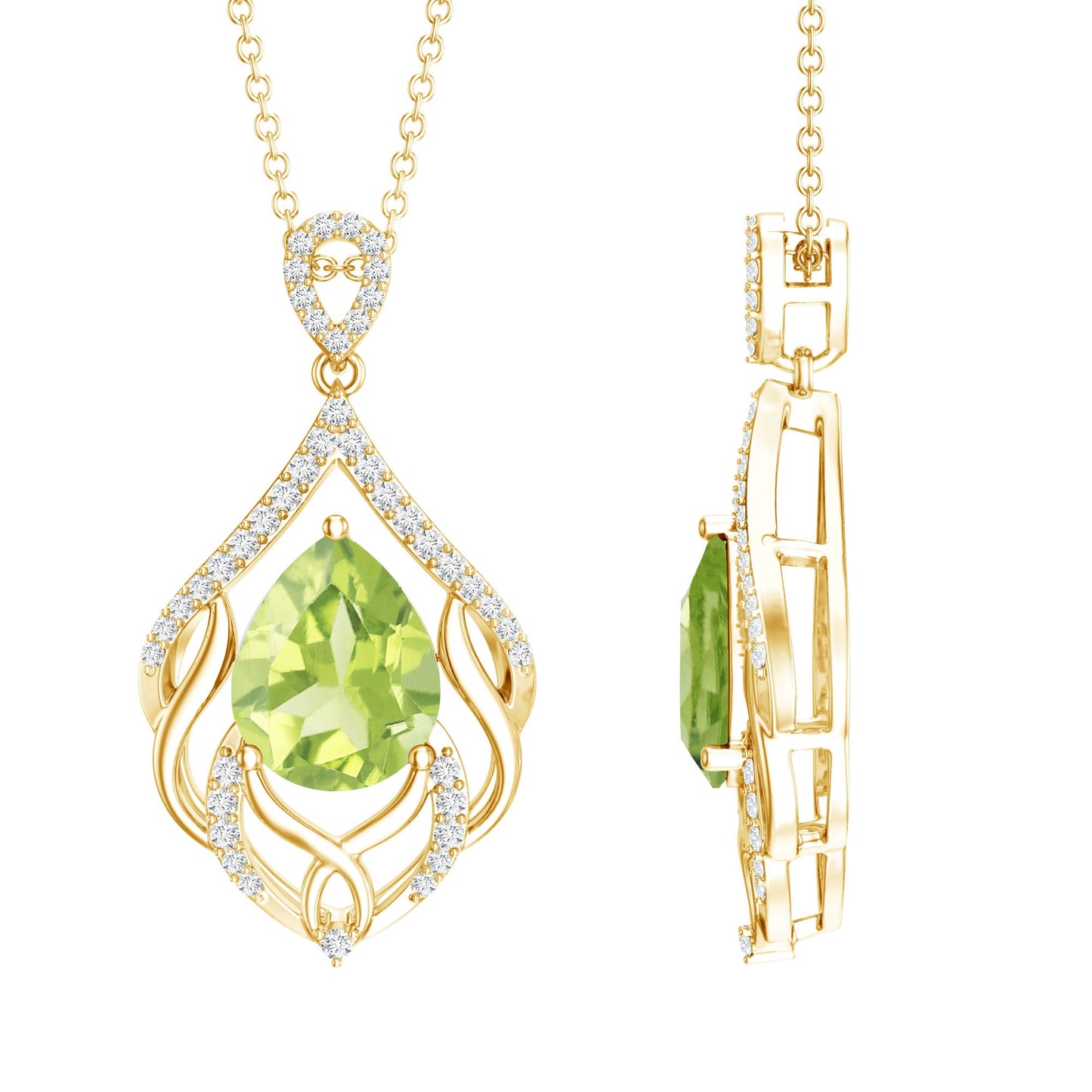 Designer 2.2 Carat Peridot Necklace with Lab Diamond