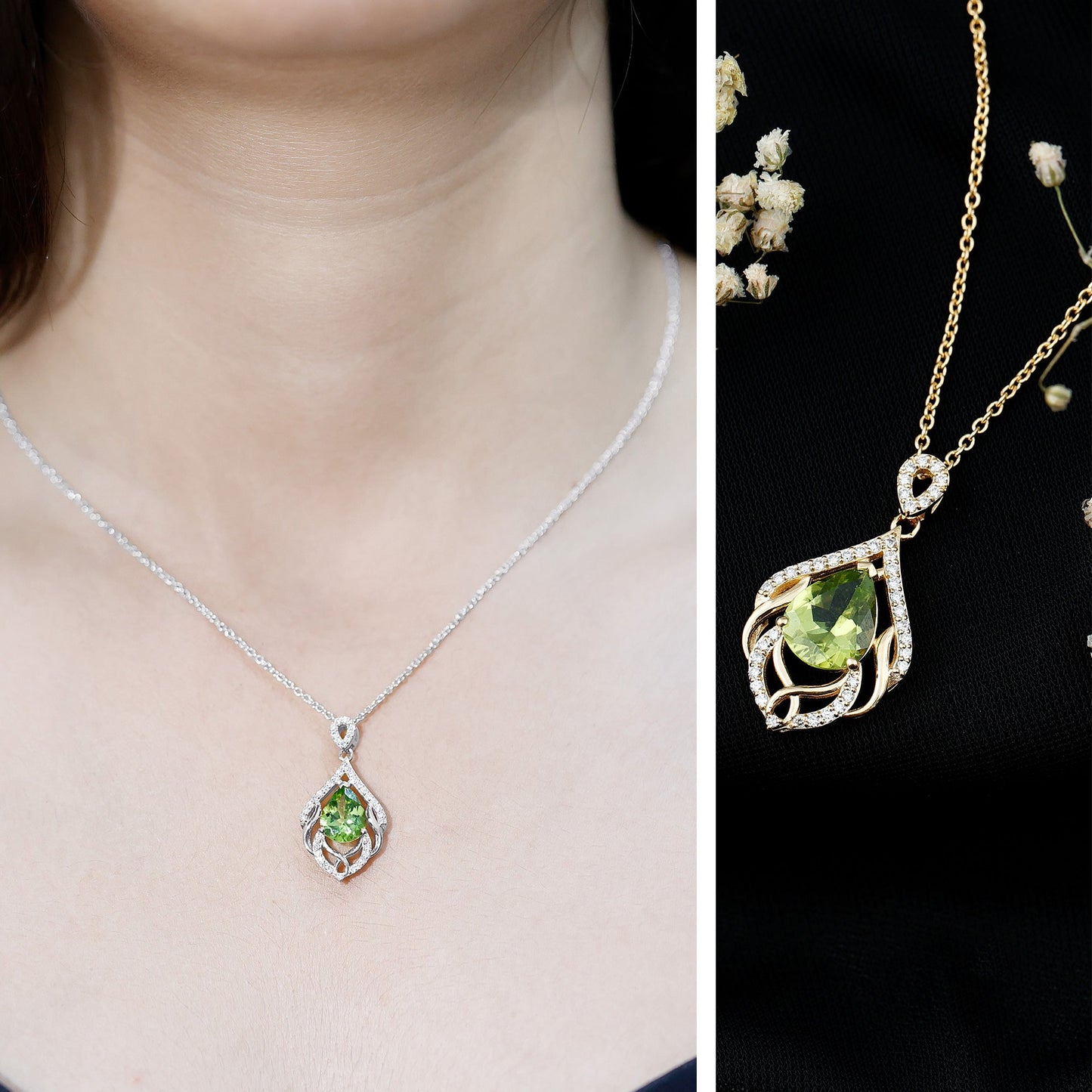 Designer 2.2 Carat Peridot Necklace with Lab Diamond