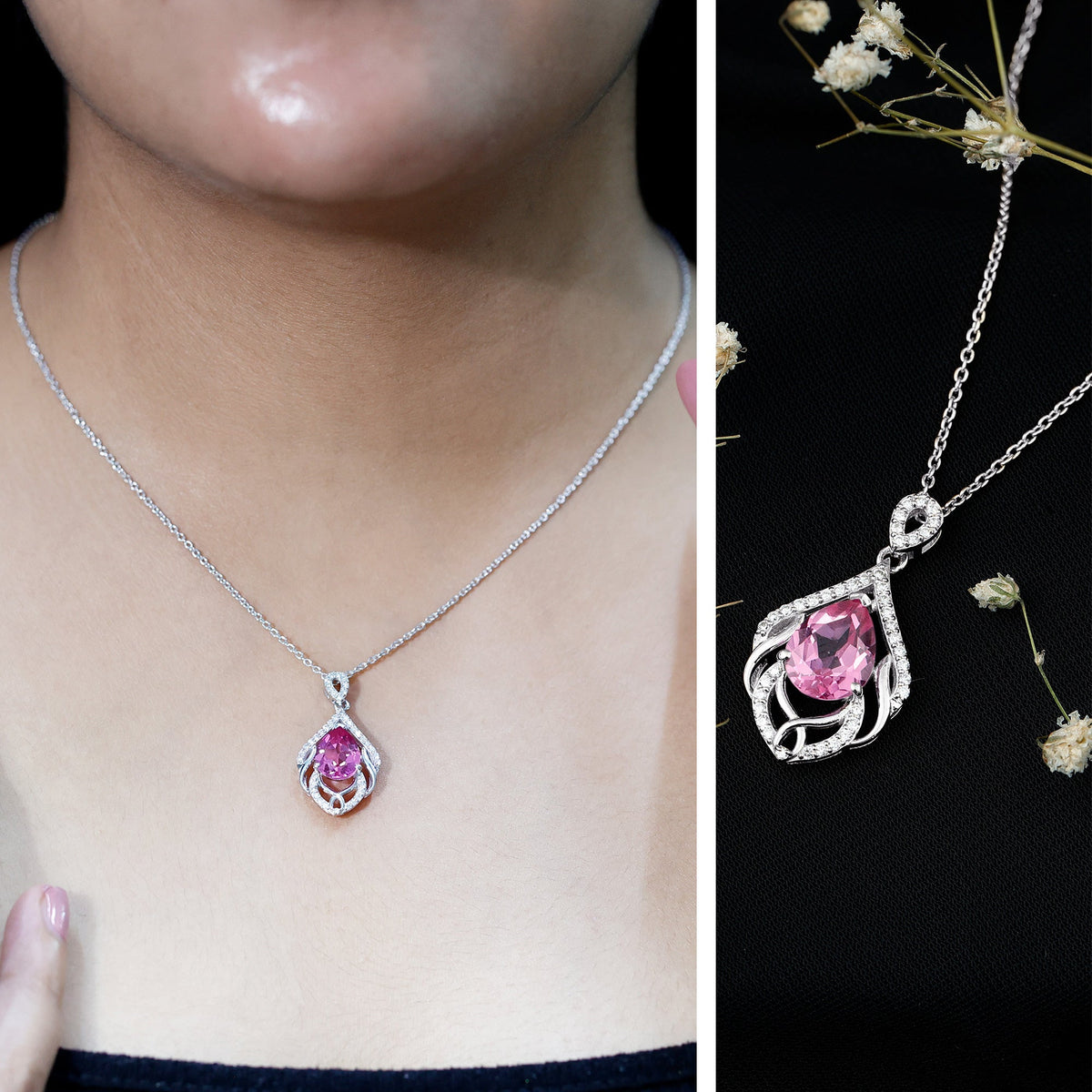 3.3 Carat Lab Grown Pink Sapphire Designer Necklace with Diamond