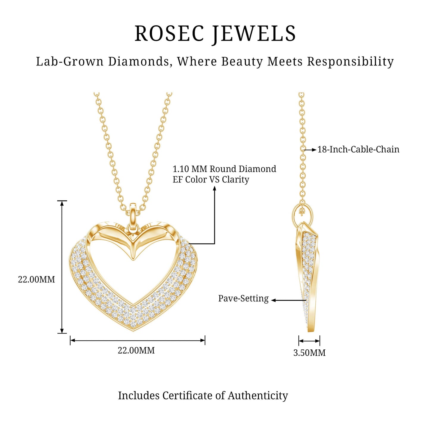 Pave Set Lab Grown Diamond Heart Necklace For Women