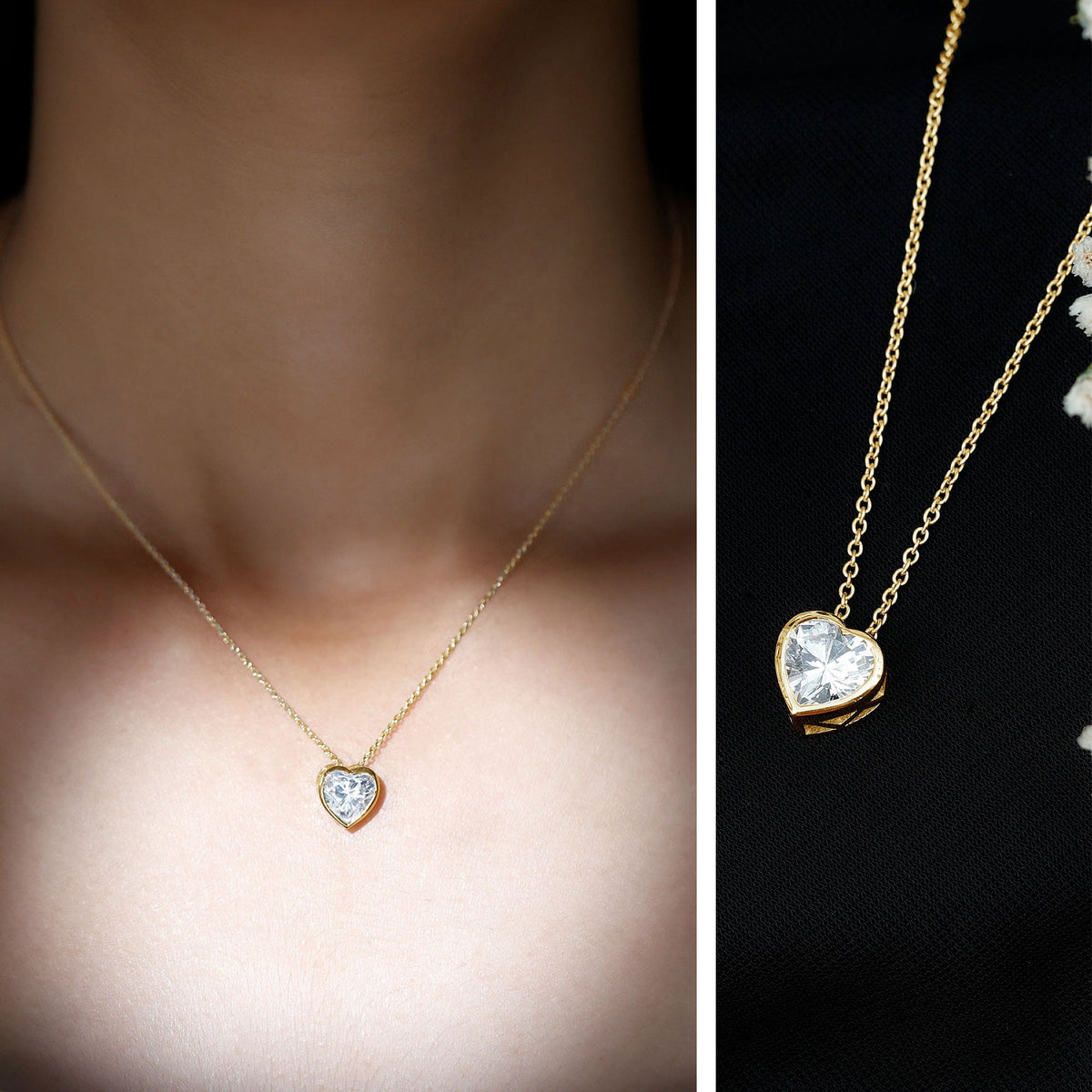 Bezel Set 2 Carat Lab Grown Diamond Heart Locket Necklace for Women