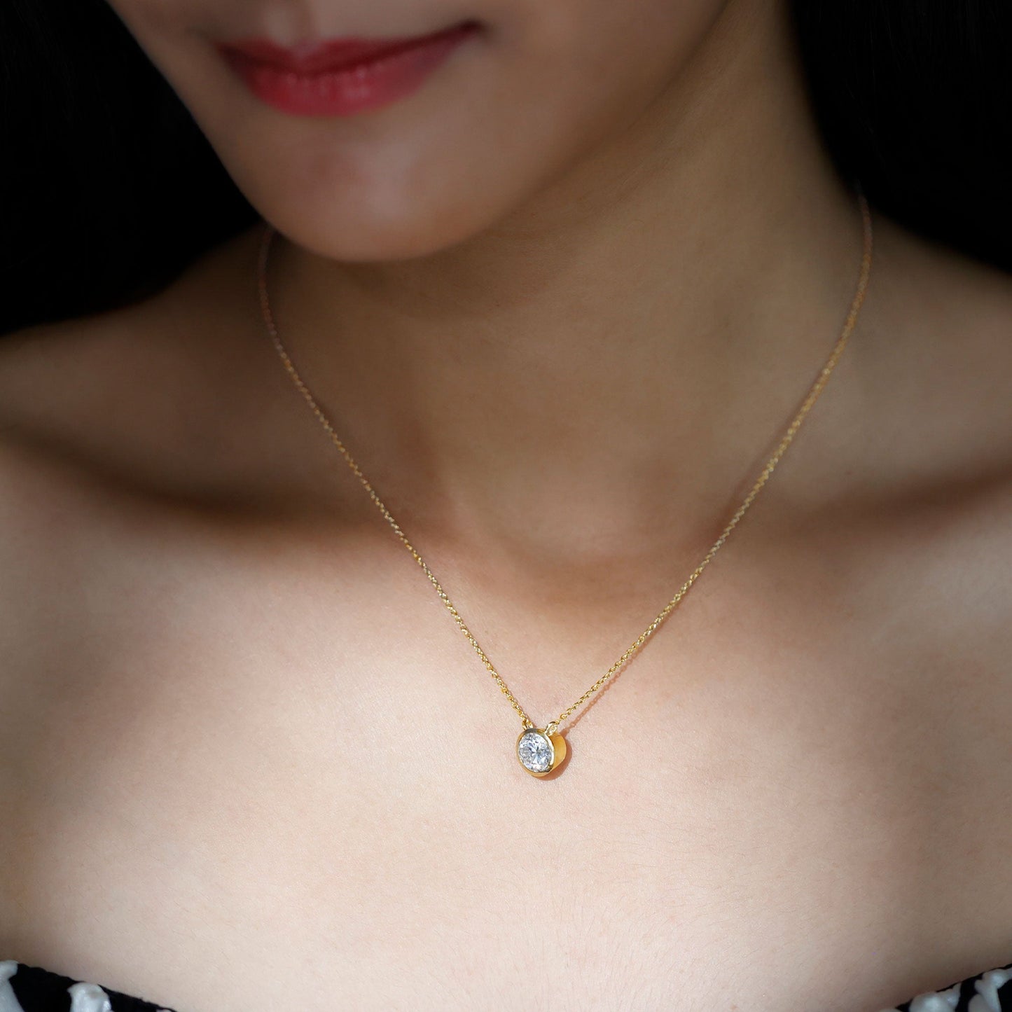 Bezel Set 1.2 Carat Lab Grown Diamond Solitaire Stackable Necklace