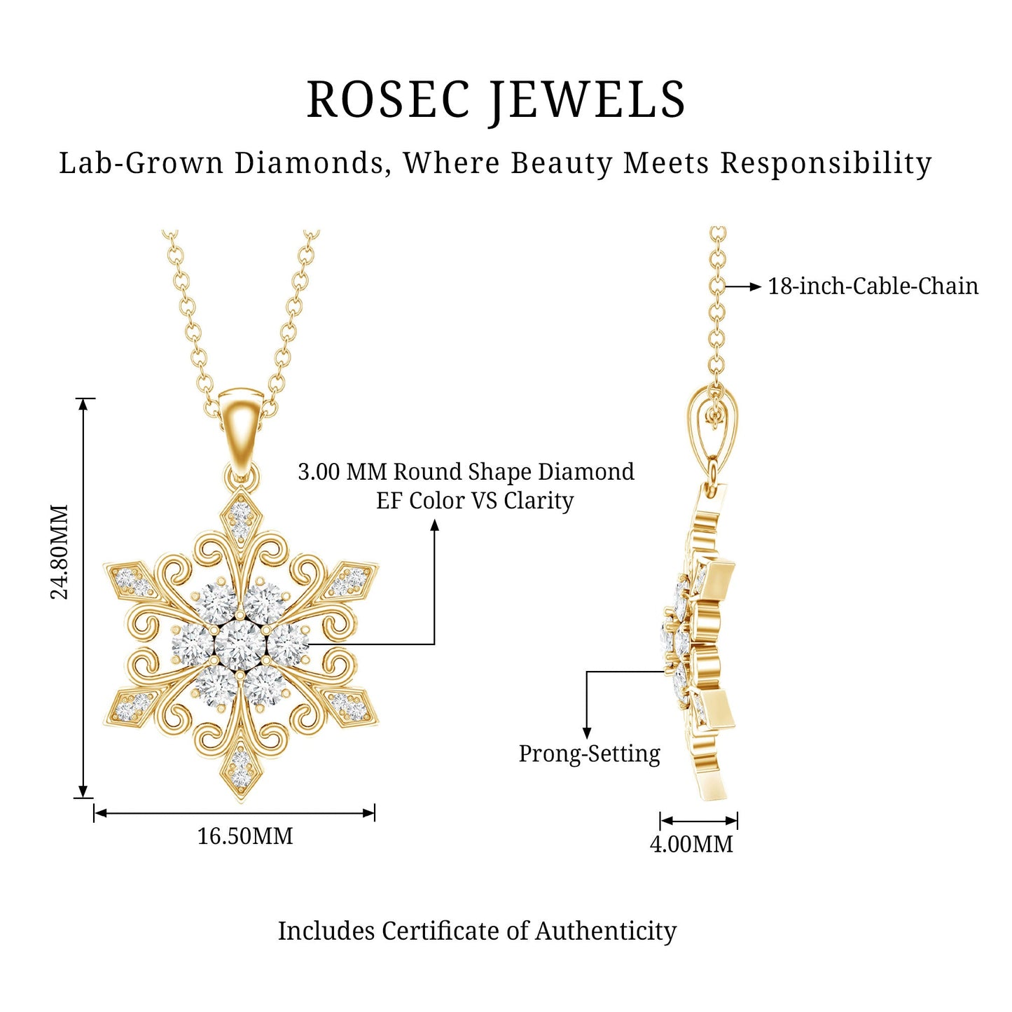 Lab Grown Diamond Christmas Snowflake Pendant Necklace