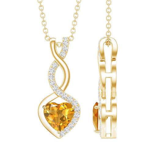 Certified 1 Carat Citrine Diamond Infinity Heart Necklace with Silver Chain