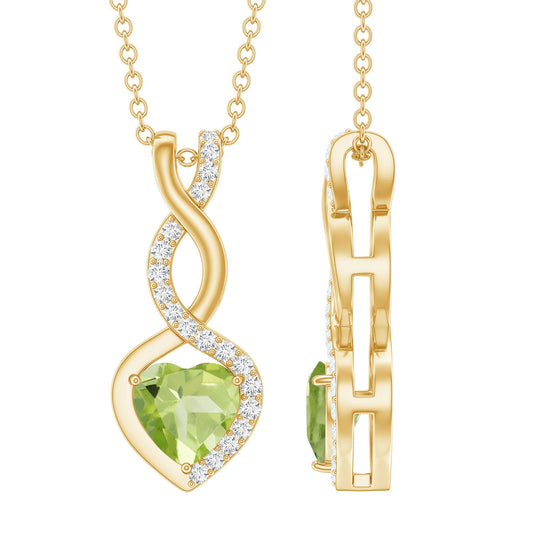 Natural Peridot Heart and Infinity Necklace With Diamond