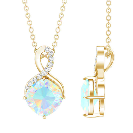 Cushion Cut 1.87 Carat Ethiopian Opal Infinity Necklace with Silver Chain