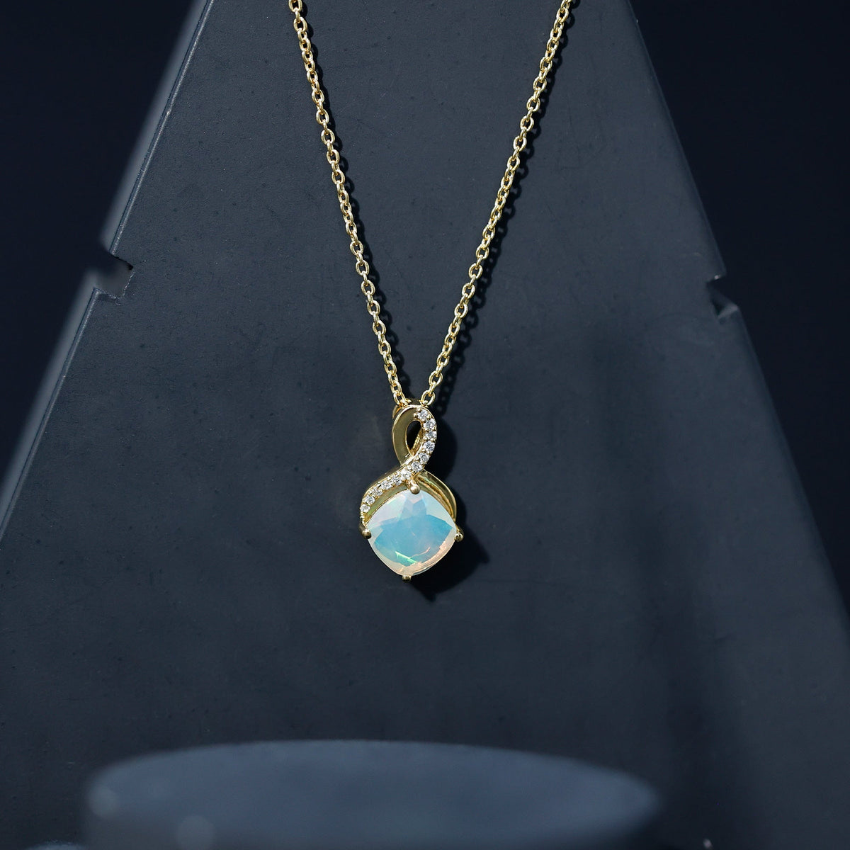 Cushion Cut 1.87 Carat Ethiopian Opal Infinity Necklace with Silver Chain