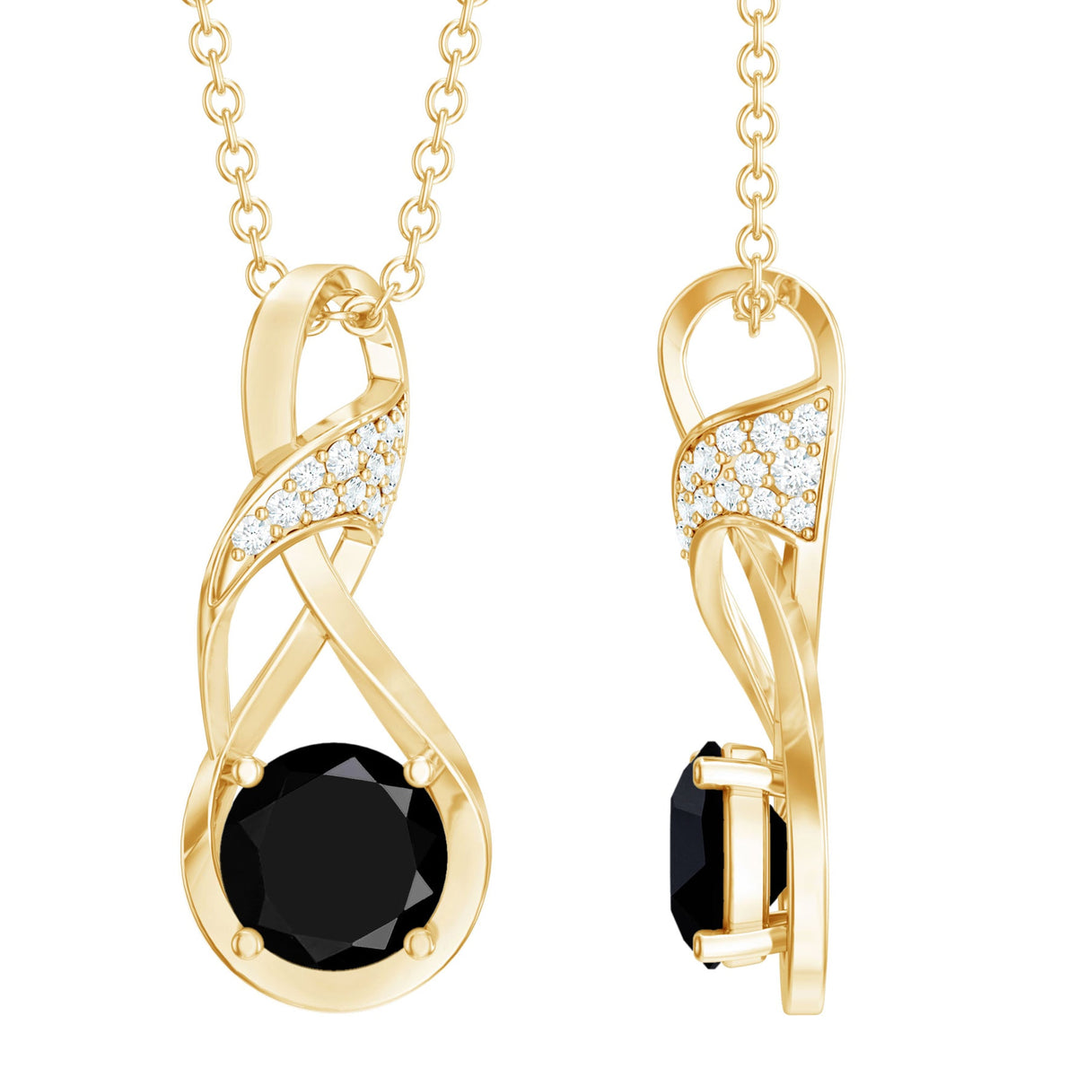 1 Carat Black and White Diamond Infinity Necklace with Silver Chain