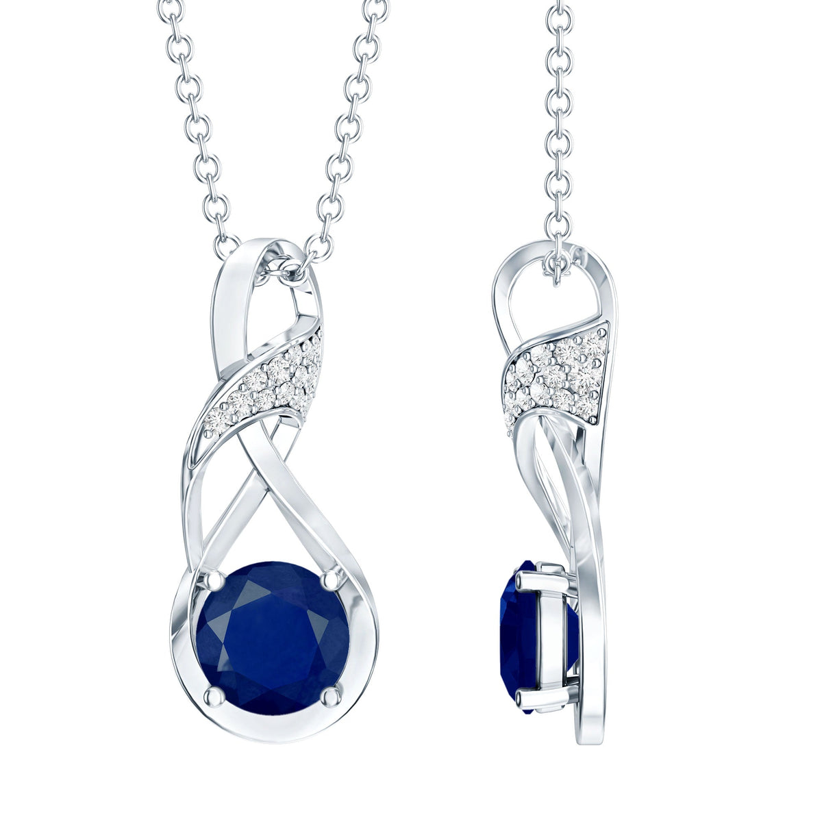 Natural 1 Carat Blue Sapphire Infinity Necklace with Silver Chain