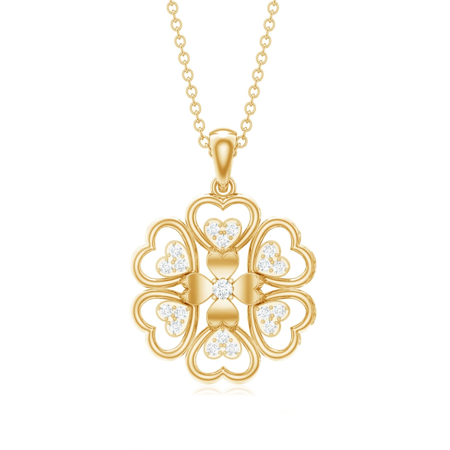 Natural Diamond Heart Flower Pendant Necklace