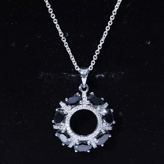 3 CT Oval Cut Black Spinel Eternity Necklace with Silver Chain