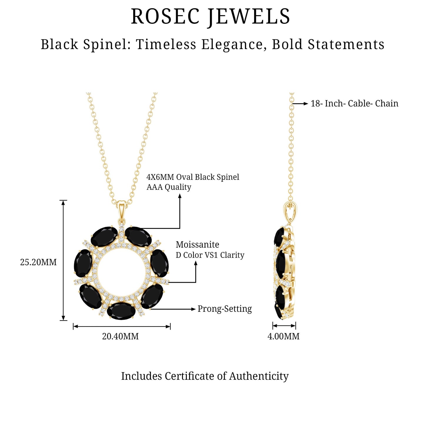 Oval Cut Black Spinel Eternity Pendant with Moissanite