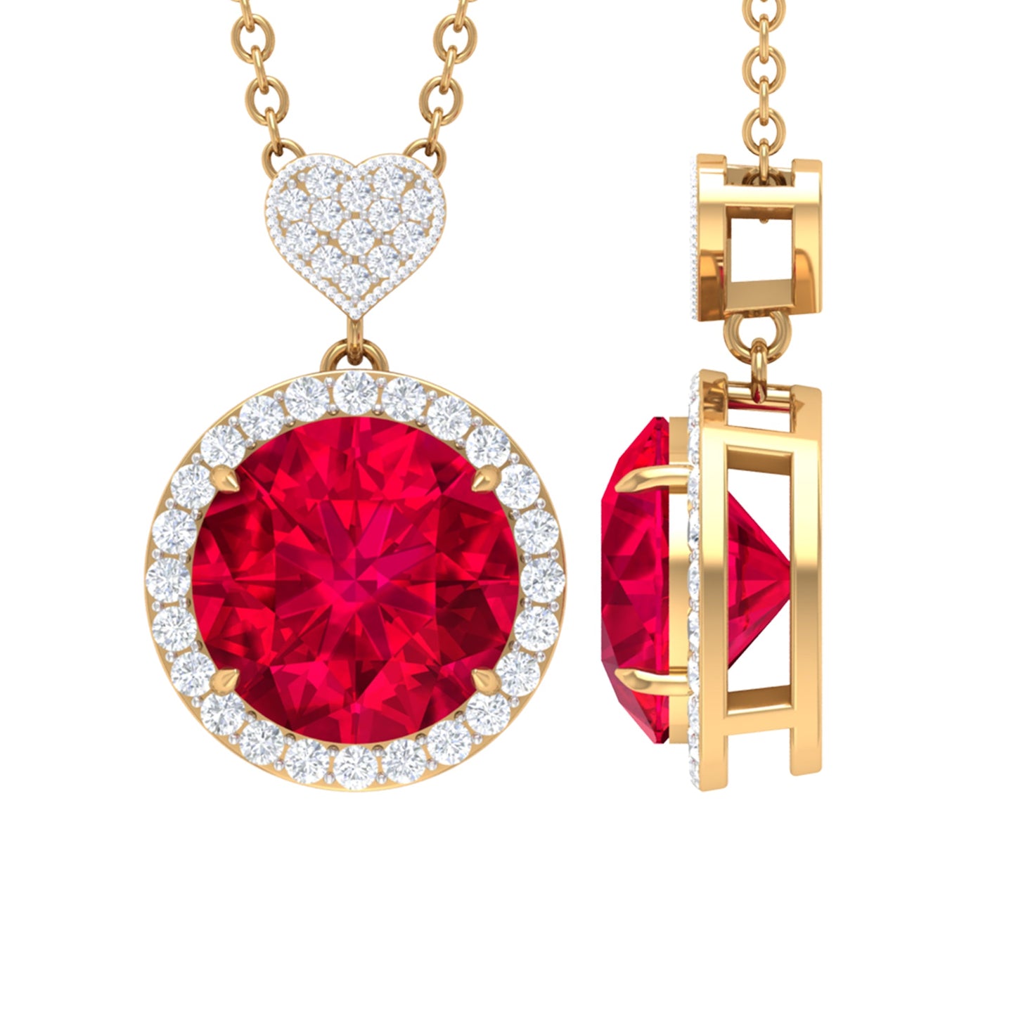 2.3 Carat Lab Created Ruby Halo Necklace with Diamond Heart