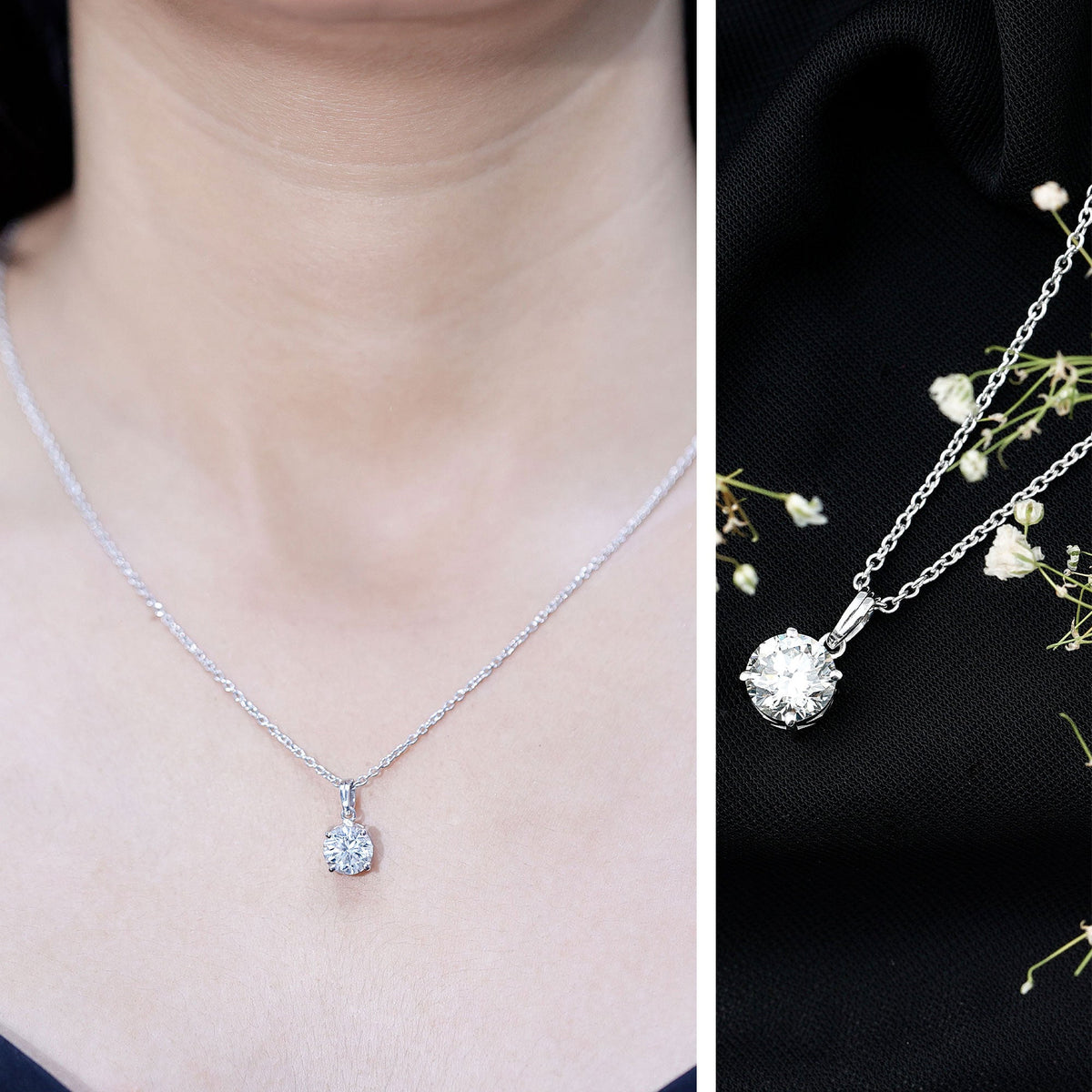 Certified 2 Carat Moissanite Solitaire Pendant Necklace With Chain
