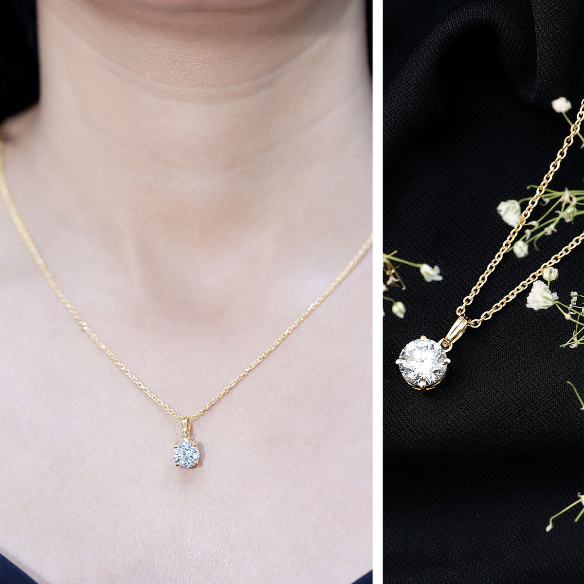 Certified 2 Carat Moissanite Solitaire Pendant Necklace With Chain