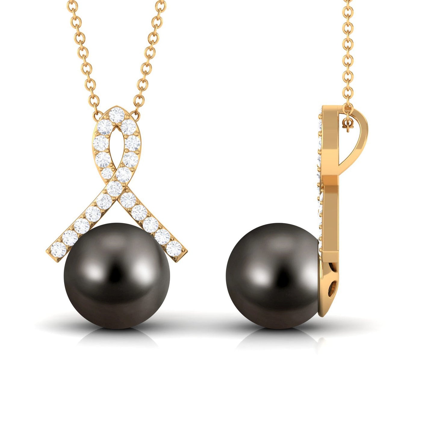 Tahitian Pearl Solitaire Pendant with Diamond Twisted Bail