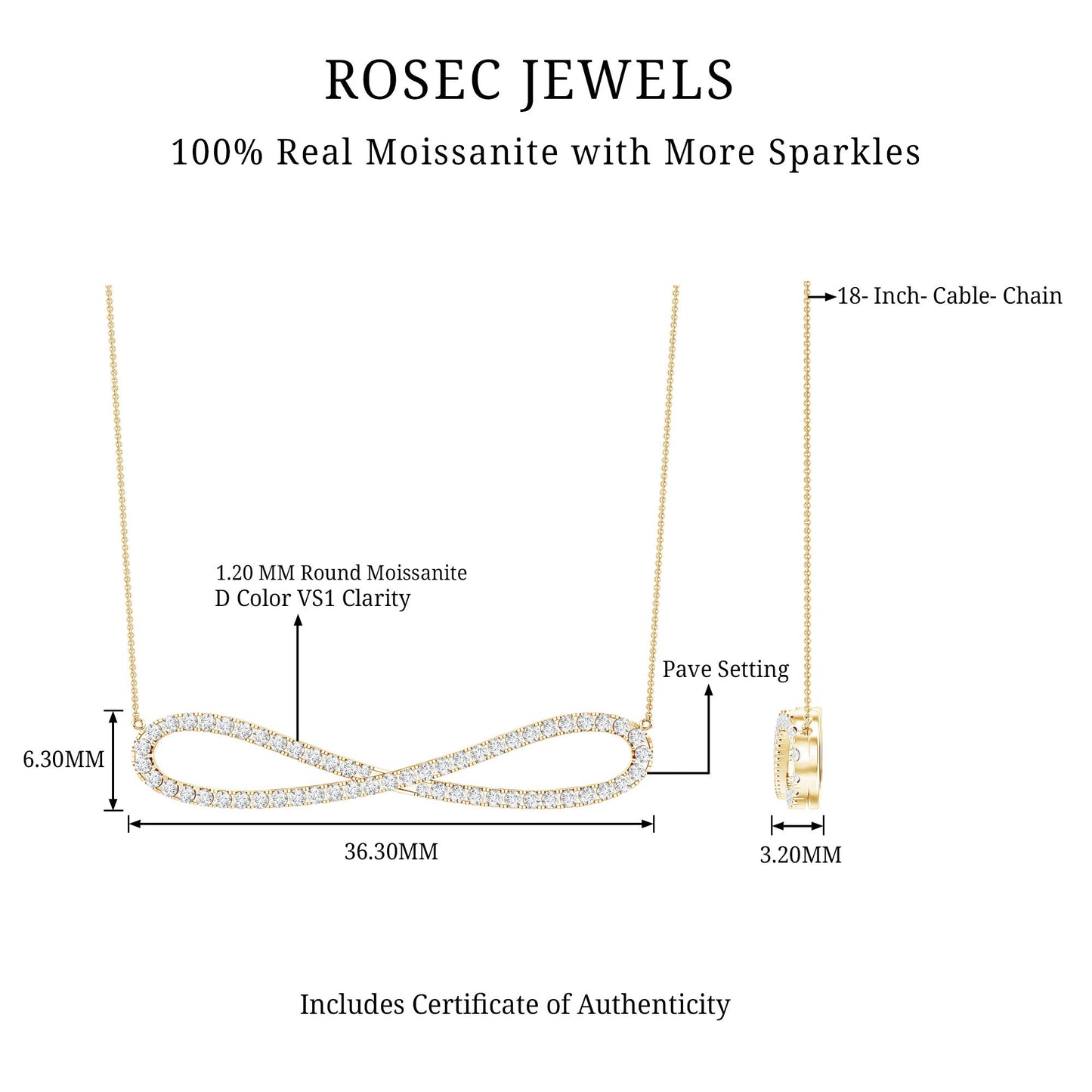 Pave Set Moissanite Infinity Necklace with Certificate
