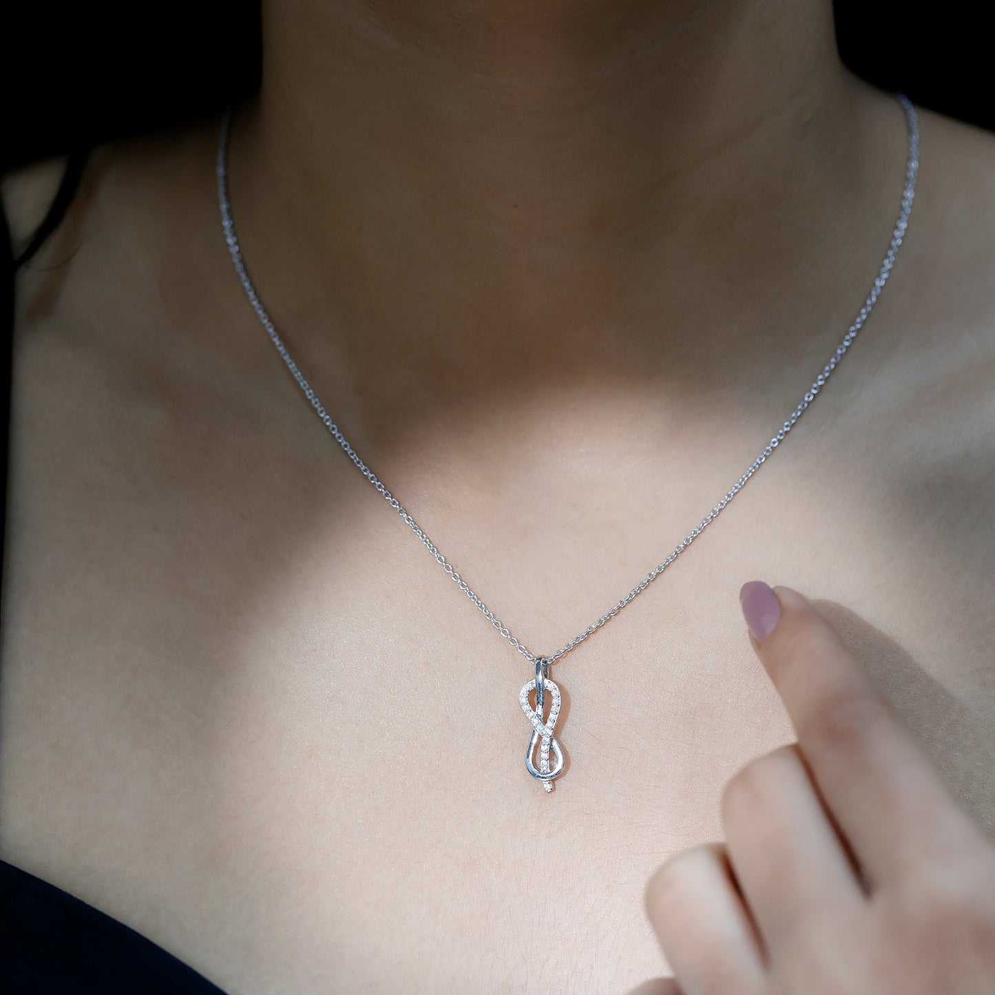 Minimal Moissanite Infinity Knot Pendant Necklace