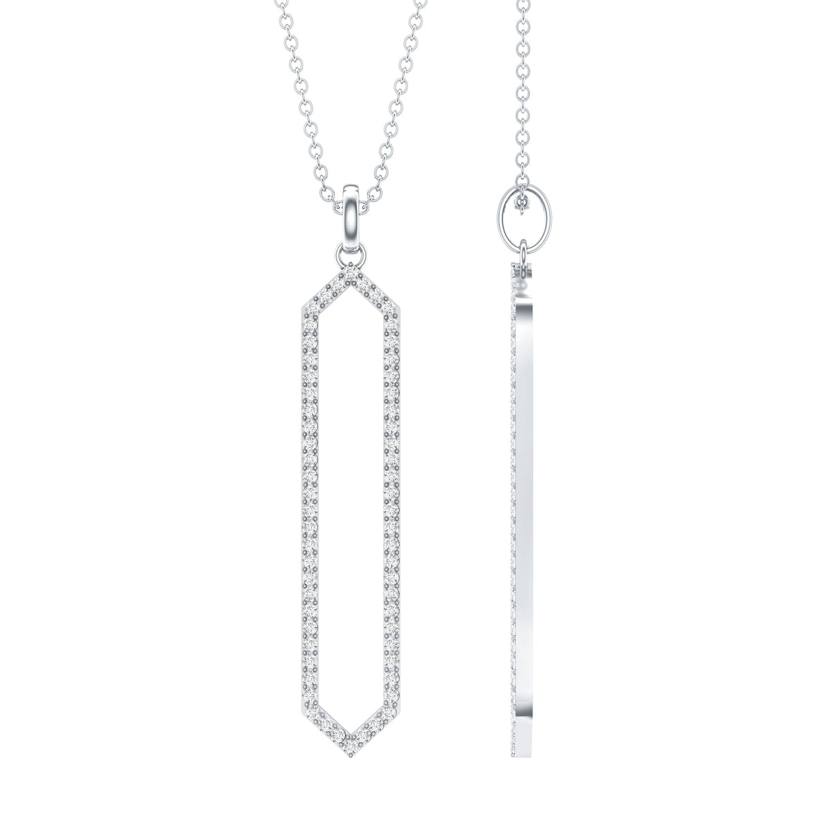 Elongated Hexagonal Moissanite Pendant Necklace with Certificate