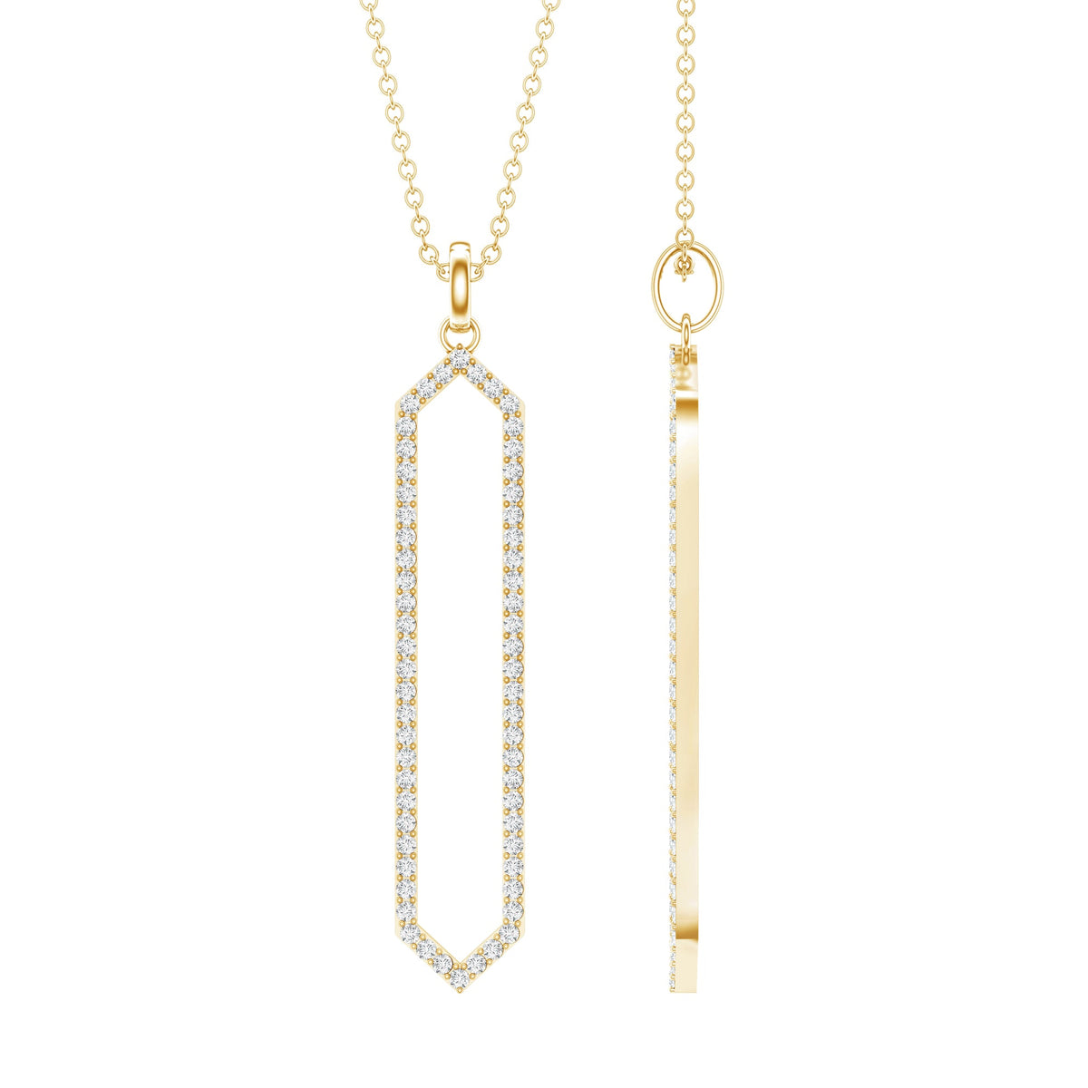 Elongated Hexagonal Moissanite Pendant Necklace with Certificate