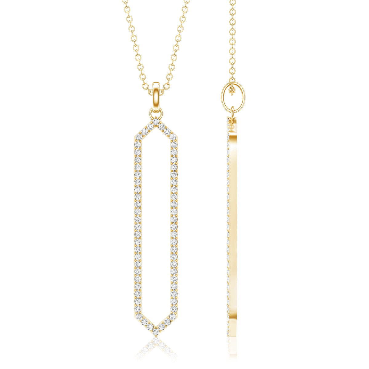 Elongated Hexagonal Moissanite Pendant Necklace with Certificate