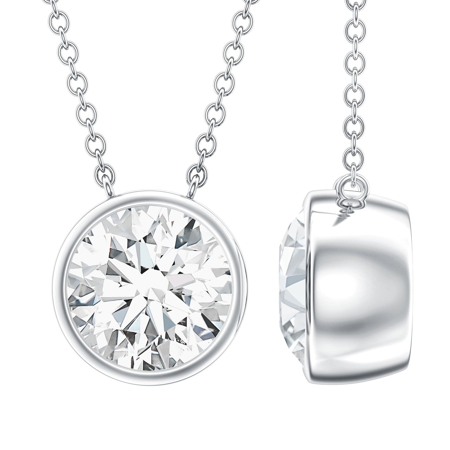 2 Carat Certified Moissanite Solitaire Necklace in Bezel Setting