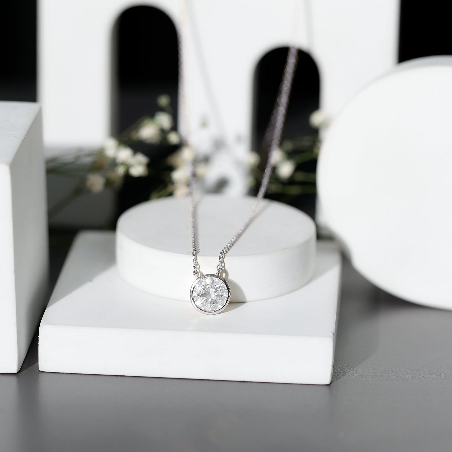 2 Carat Certified Moissanite Solitaire Necklace in Bezel Setting