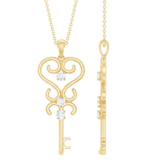 Vintage Looking Moissanite Key Pendant Necklace for Women