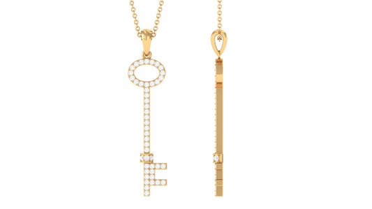 Simple Moissanite Key Pendant with Certificate