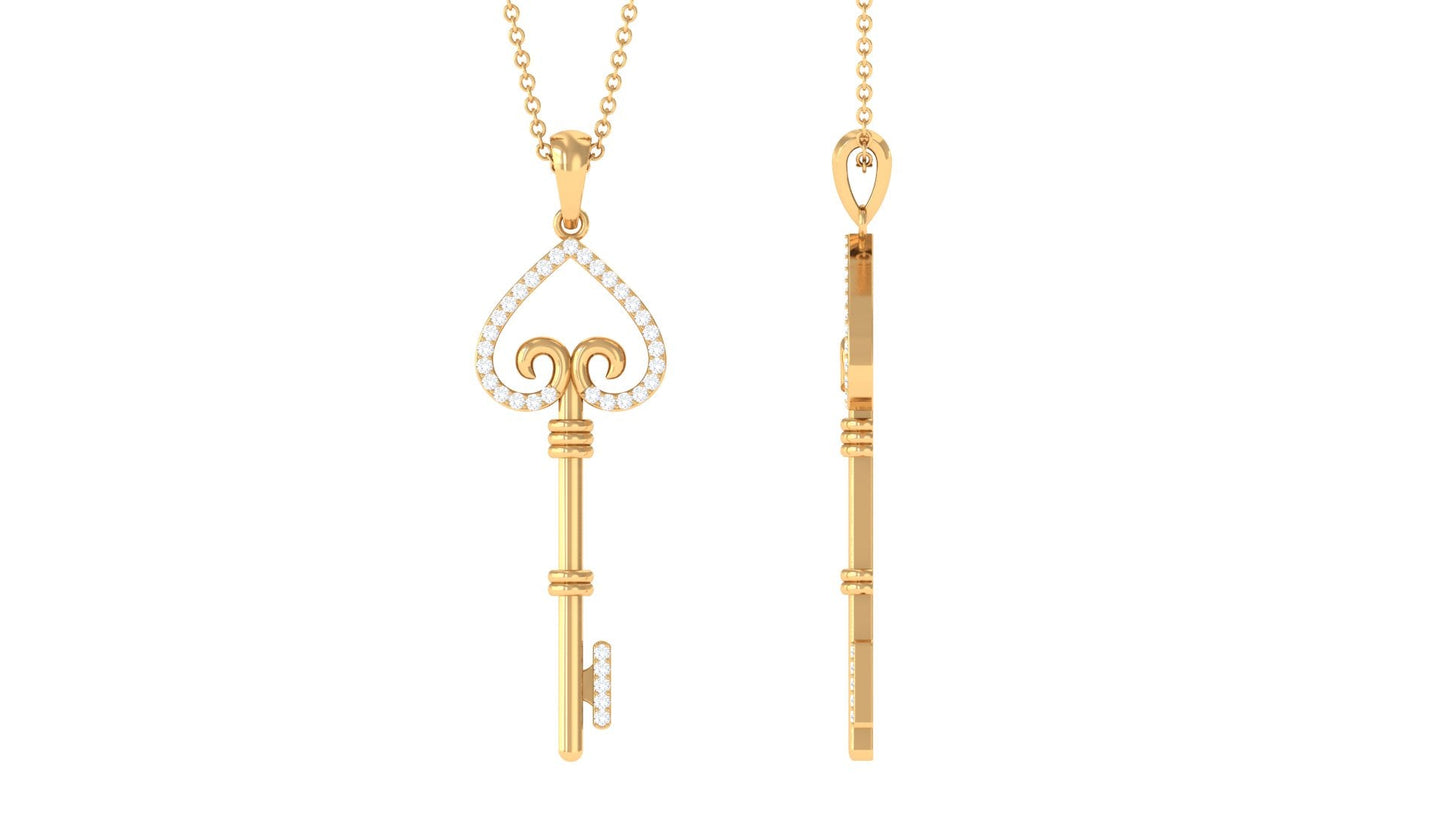 Vintage Inspired Certified Moissanite Heart and Key Necklace