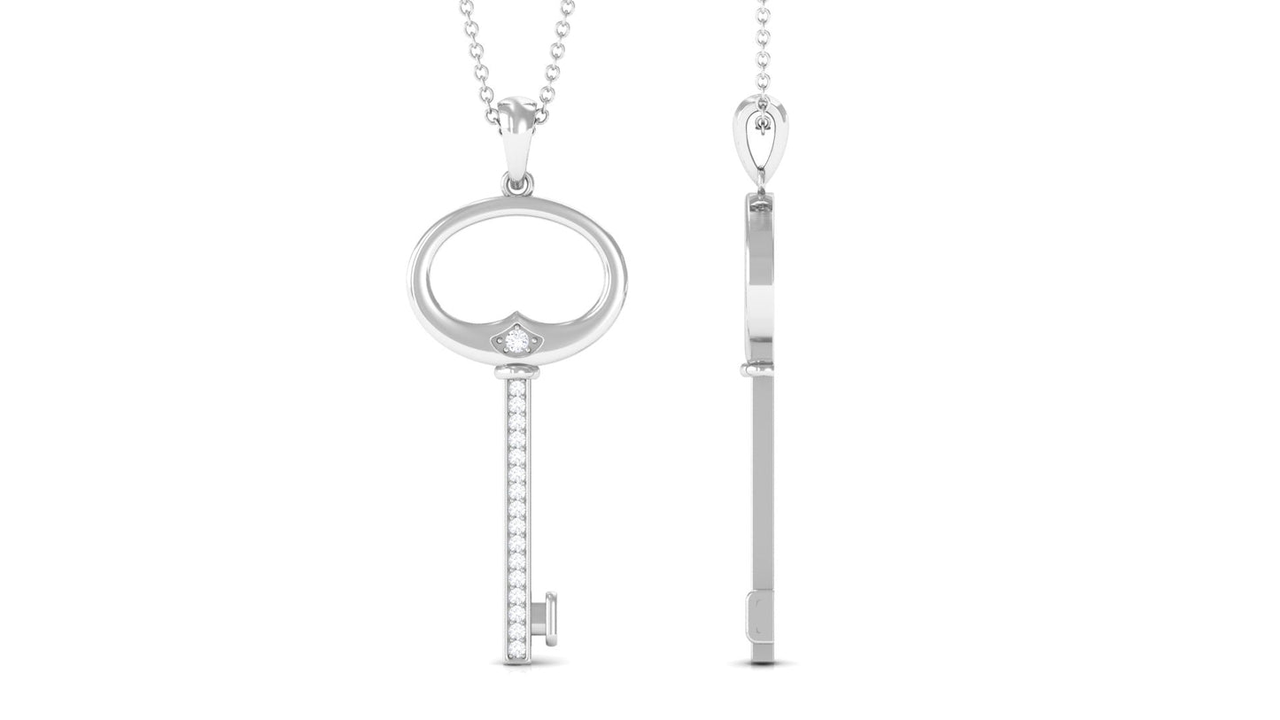 Certified Moissanite Contemporary Key Pendant Necklace