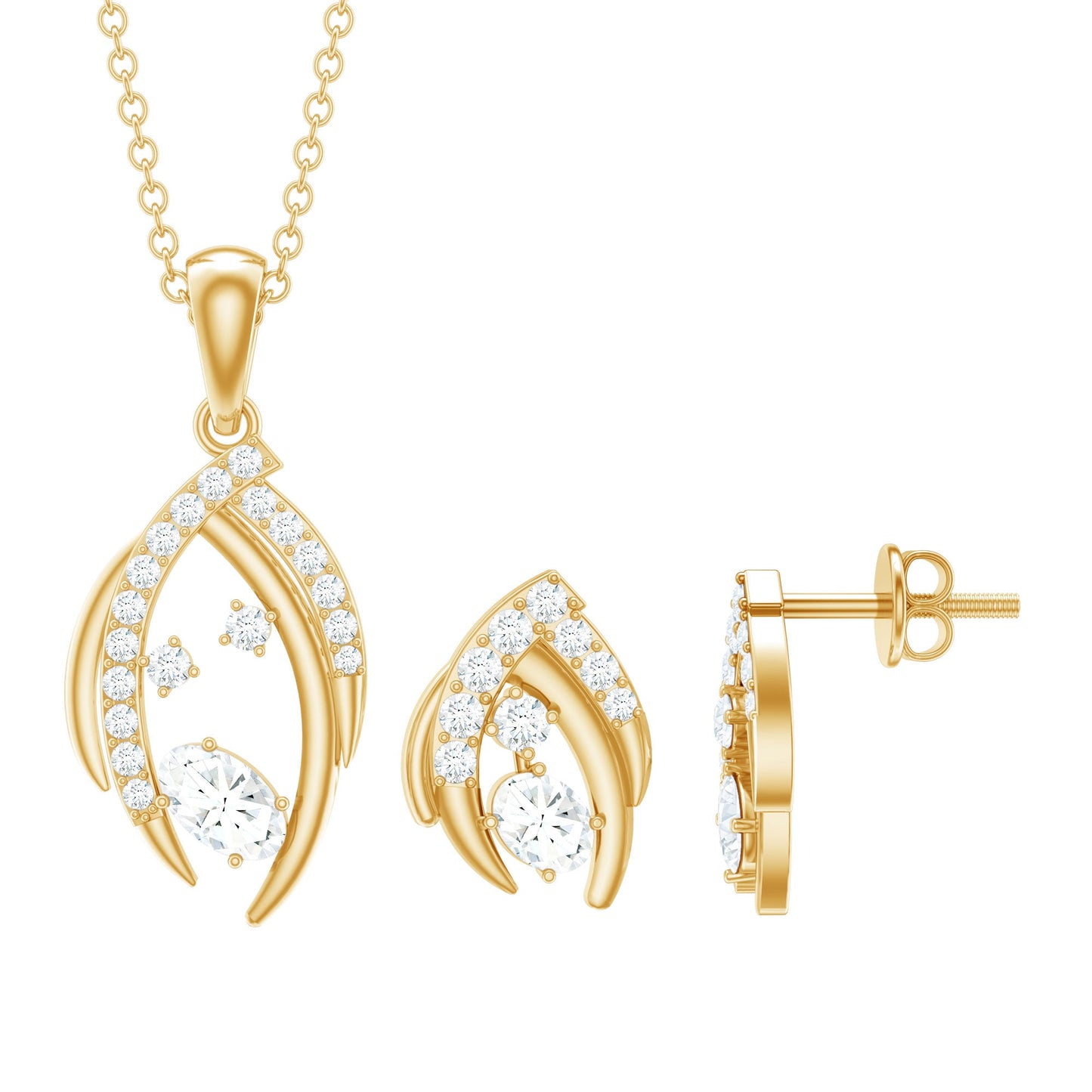 Certified Moissanite Designer Pendant and Earrings Set