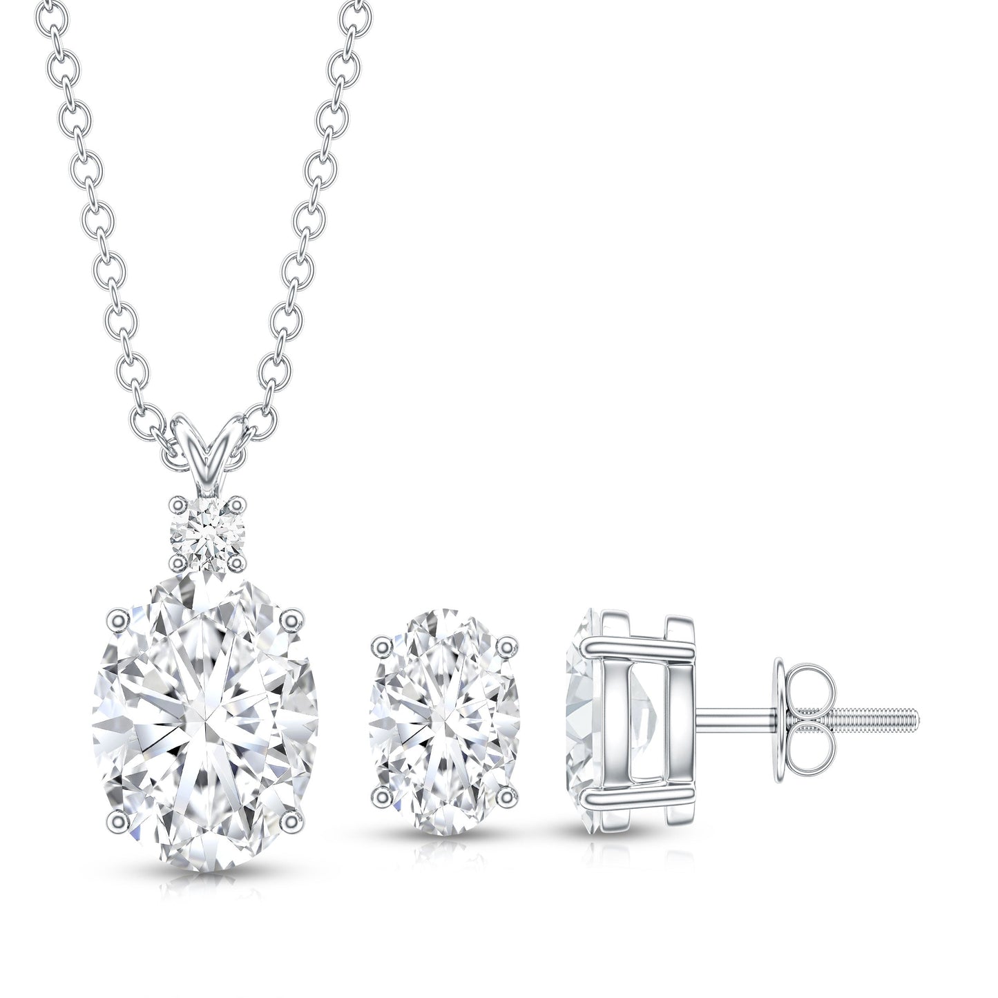 Certified Moissanite Oval Necklace and Earrings Set