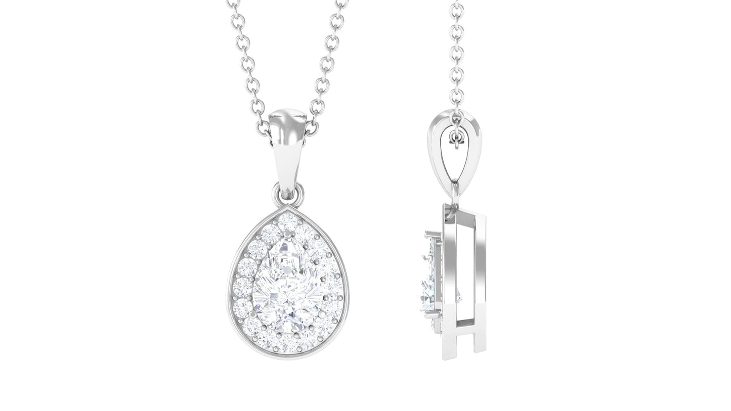 Moissanite Teardrop Halo Pendant Necklace
