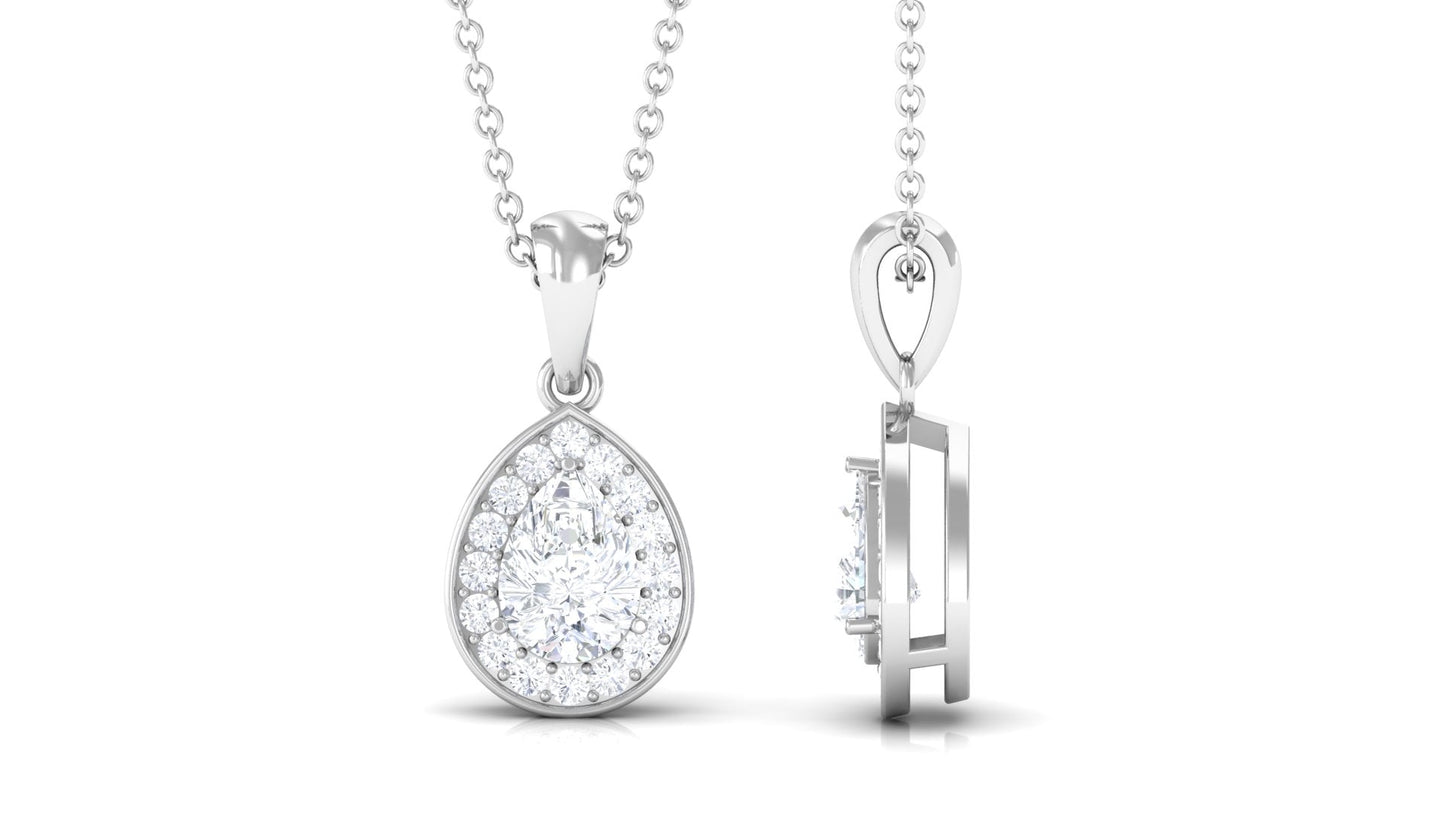 Moissanite Teardrop Halo Pendant Necklace