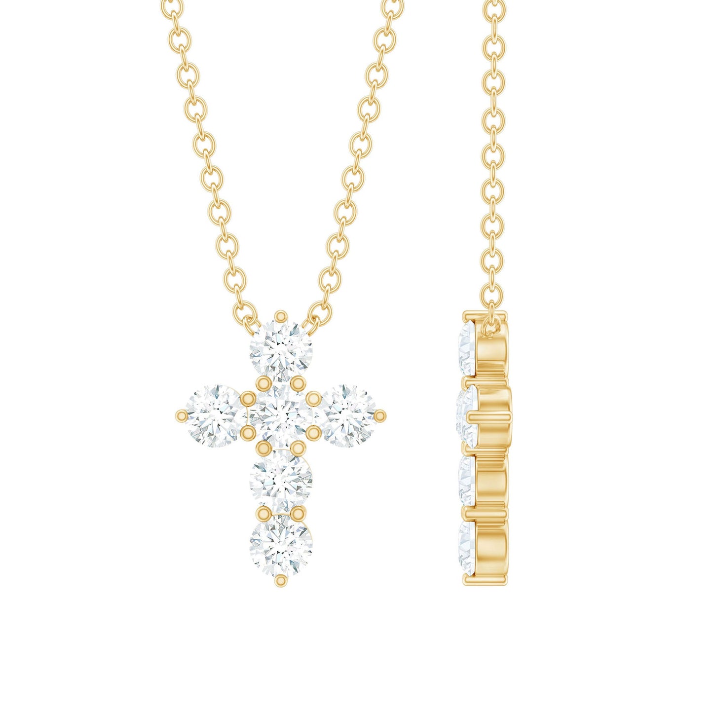 Round Cut Moissanite Cross Pendant Necklace