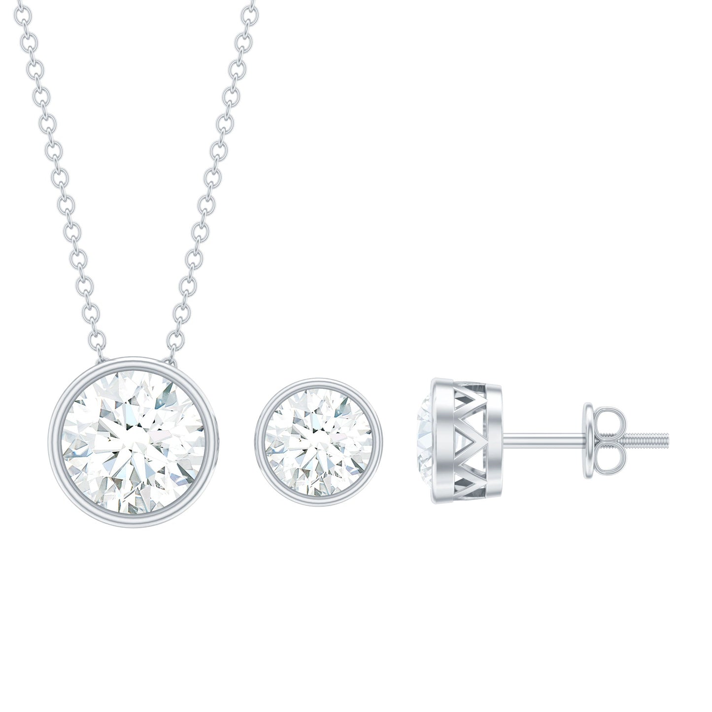 Simple Moissanite Solitaire Jewelry Set in Bezel Setting