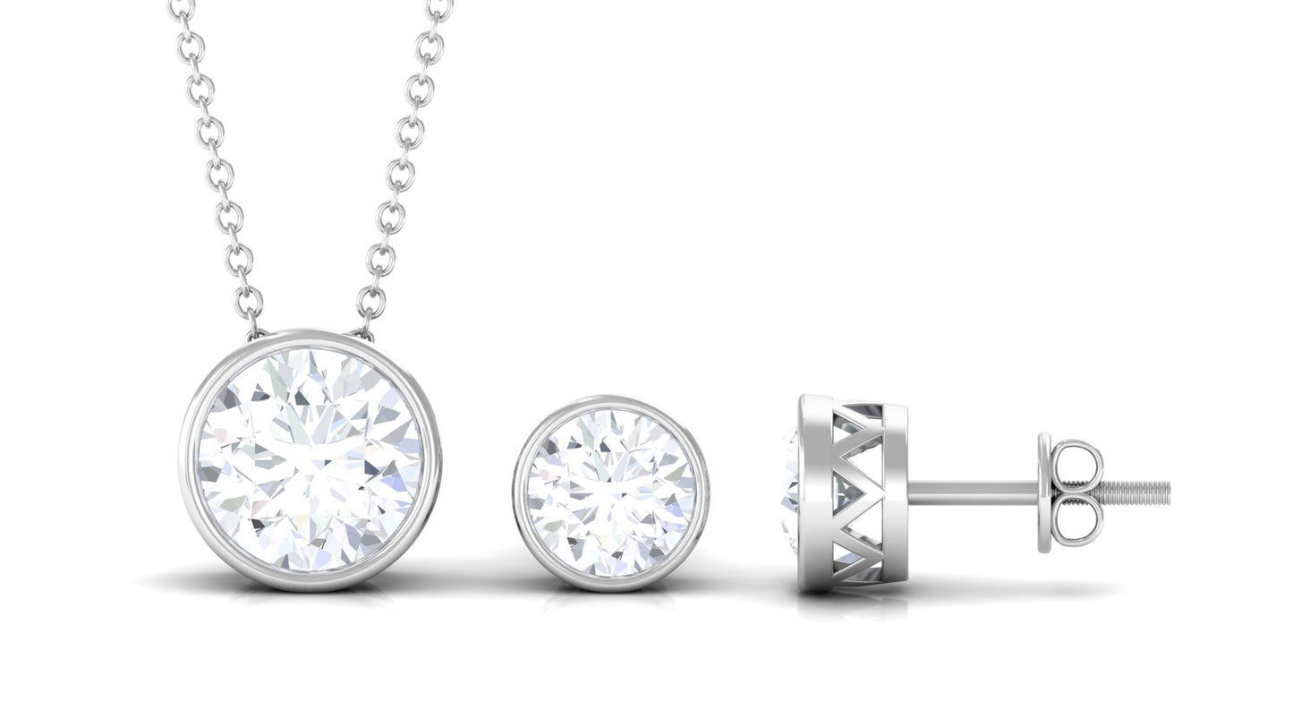 Simple Moissanite Solitaire Jewelry Set in Bezel Setting