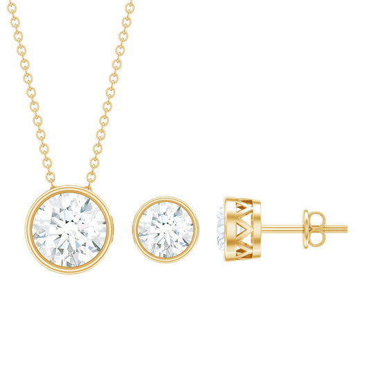 Simple Moissanite Solitaire Jewelry Set in Bezel Setting