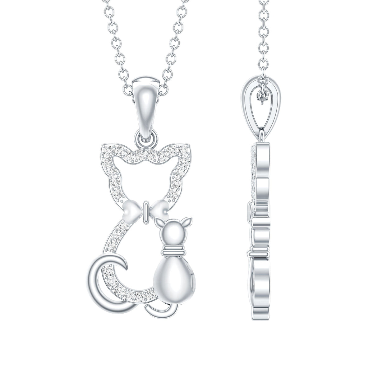 Certified Moissanite and Cat Pendant