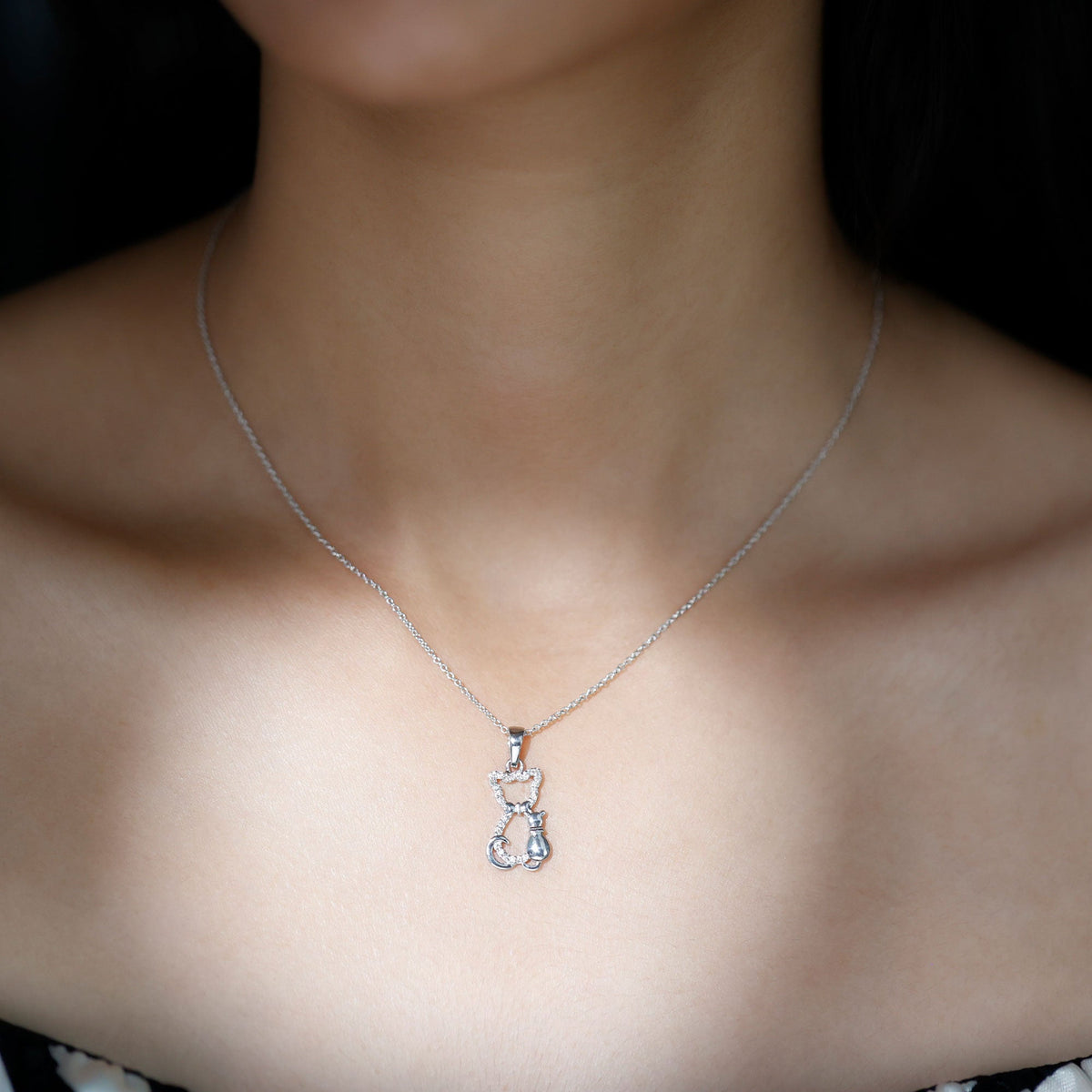 Certified Moissanite and Cat Pendant