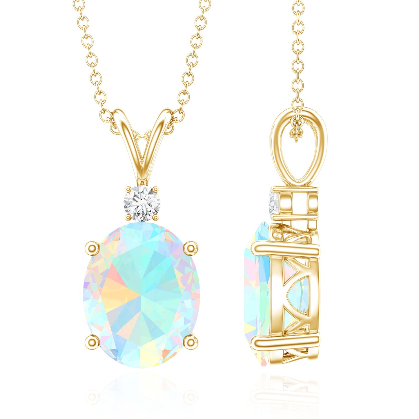 Genuine 1.3 Carat Opalescent Pendant Necklace with Diamond