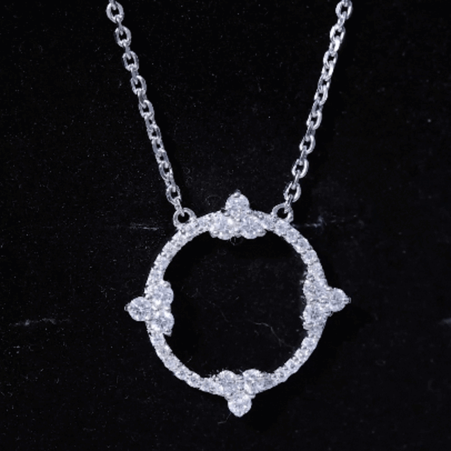 Certified Moissanite Eternity Promise Necklace in 14K Gold Plated Silver
