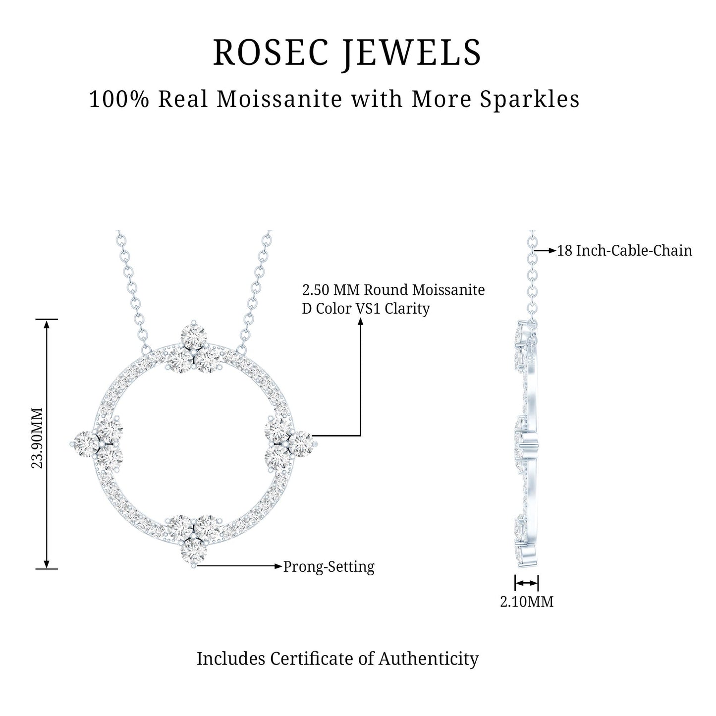 Certified Moissanite Eternity Promise Necklace in 14K Gold Plated Silver