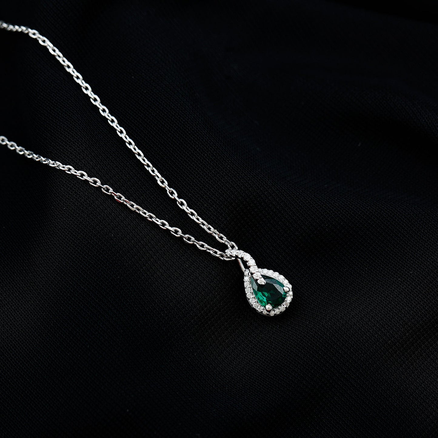 0.7 Carat Lab Grown Emerald and Moissanite Teardrop Necklace with Chain