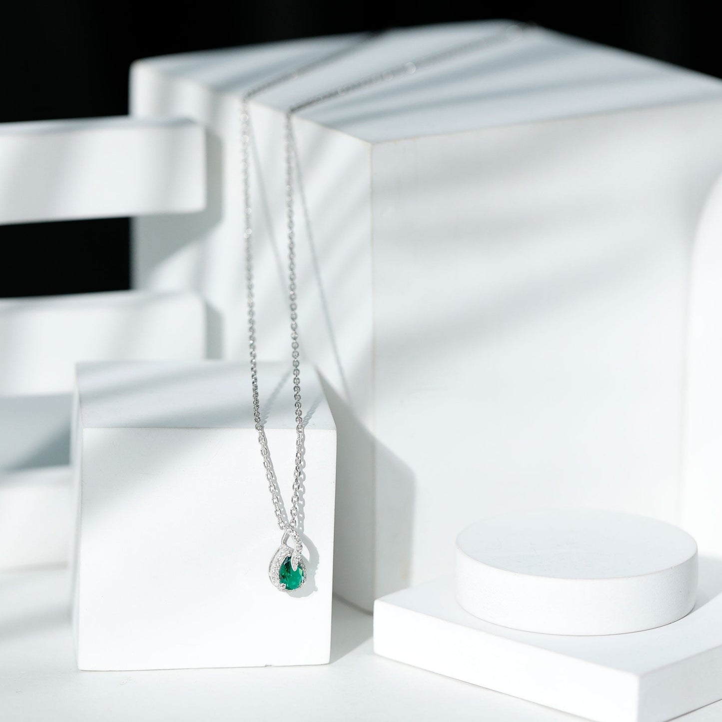 0.7 Carat Lab Grown Emerald and Moissanite Teardrop Necklace with Chain