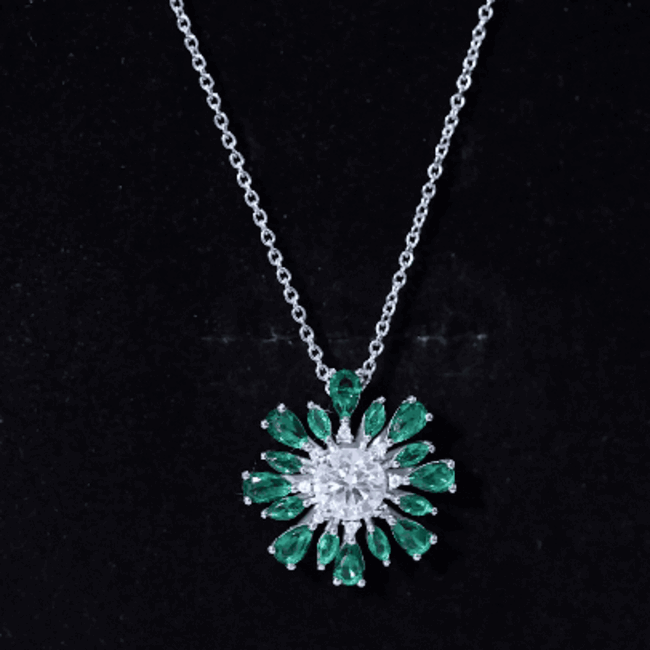 Certified 1.3 Carat Moissanite Statement Flower Necklace With Lab Emerald