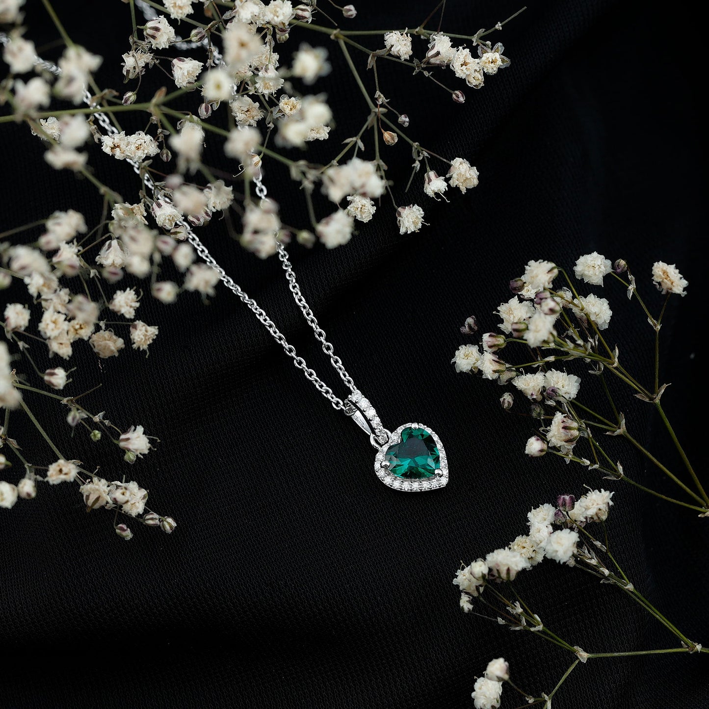 1.37 Carat Lab Grown Emerald Heart Necklace with Moissanite Halo