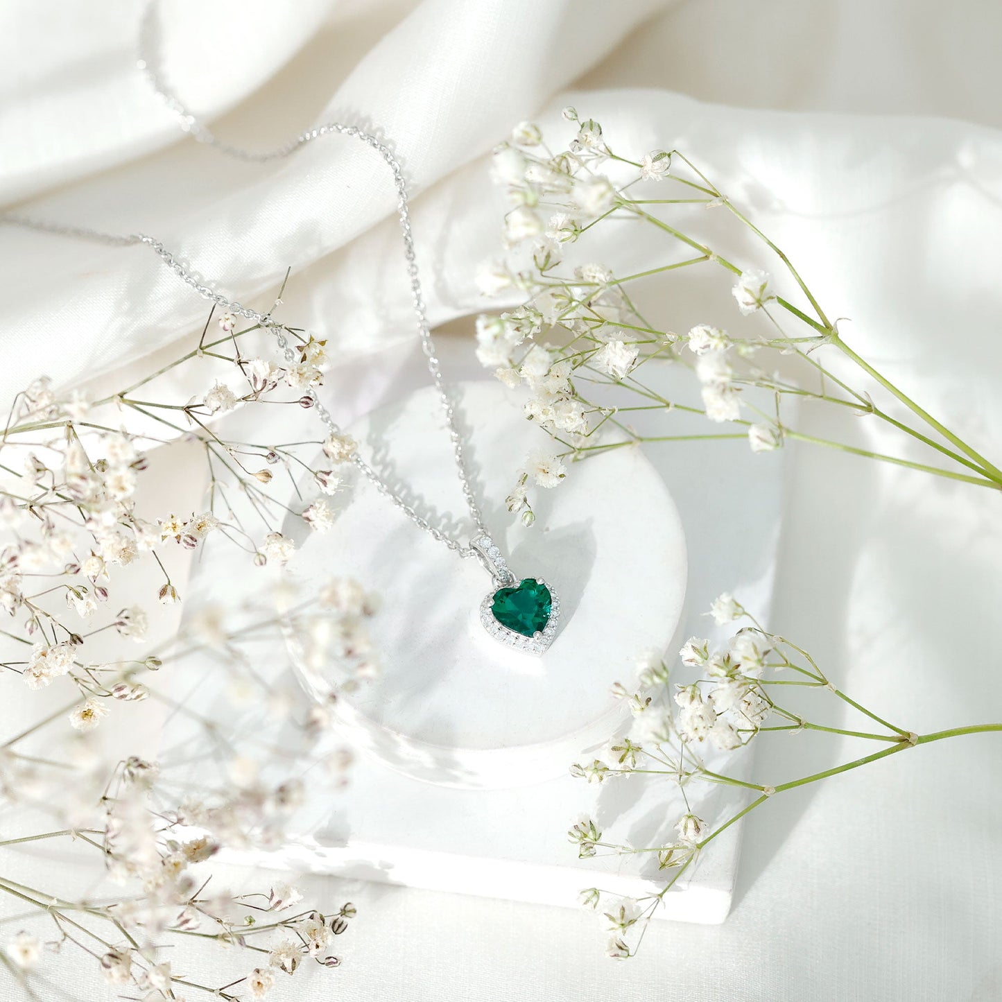1.37 Carat Lab Grown Emerald Heart Necklace with Moissanite Halo