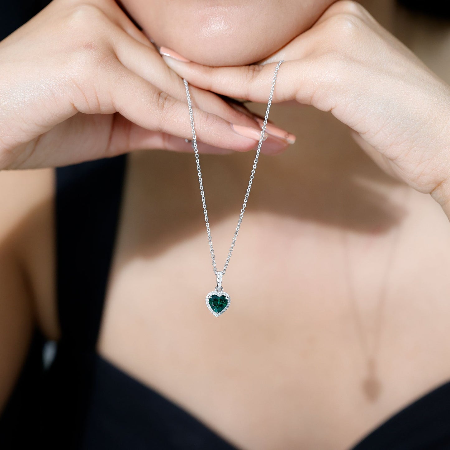 1.37 Carat Lab Grown Emerald Heart Necklace with Moissanite Halo